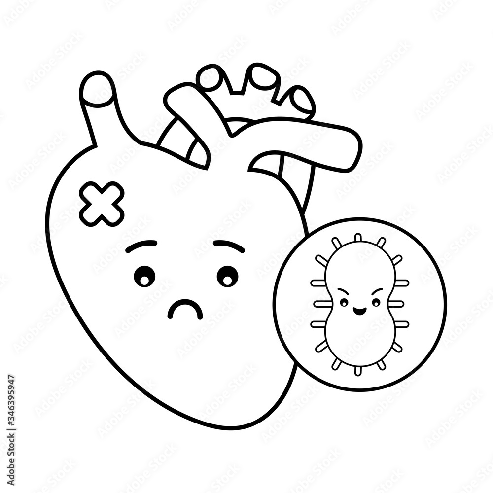 Heart and virus cartoon line style icon vector design Heart and virus cartoon line style icon vector design