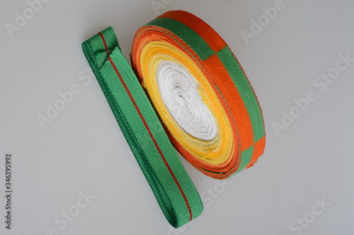 rolled up judo or karate belts photo