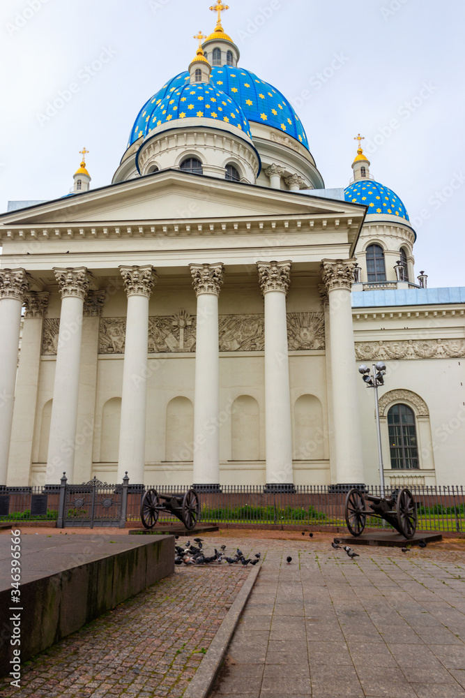 Trinity Cathedral with the old Turkish cannons in front, St. Petersburg, Russia
