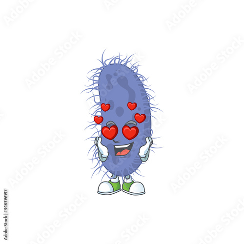 Charming salmonella typhi cartoon character with a falling in love face