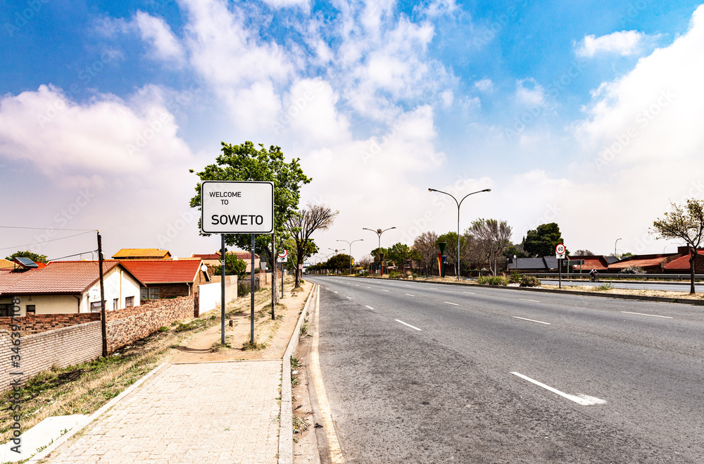 Obraz premium Znak miasta Soweto Townships w Johannesburgu w RPA