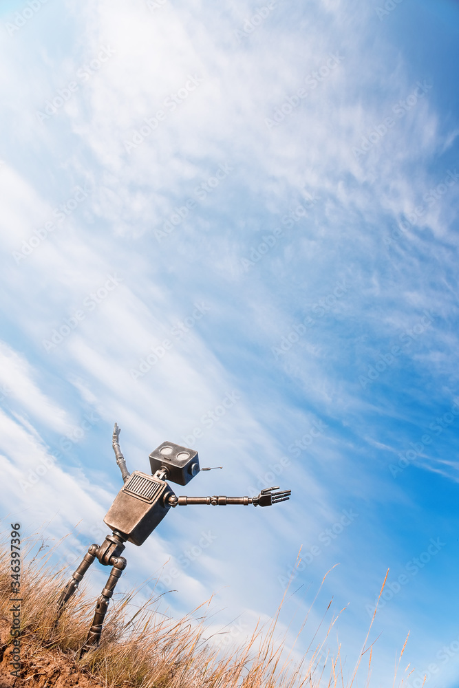 Robot on a background of blue sky Robot on a background of blue sky
