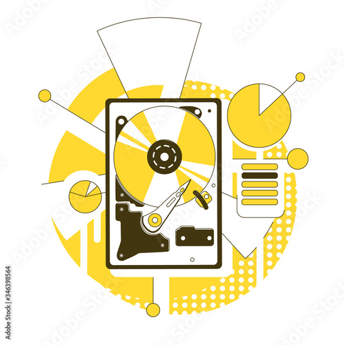 Hard drive disk thin line concept vector illustration. HDD 2D cartoon object for web design. Desktop PC data storage device, computer hardware. External solid state drive creative idea