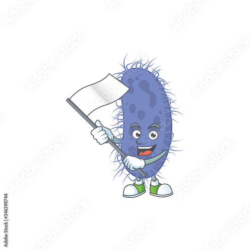 Cute cartoon character of salmonella typhi holding white flag