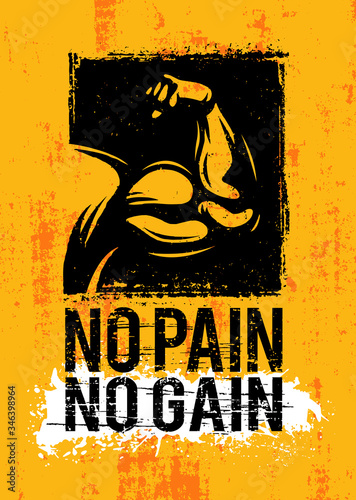 No Pain No Gain. Inspiring Sport Workout Typography Quote Banner On Textured Background. Gym Motivation Print