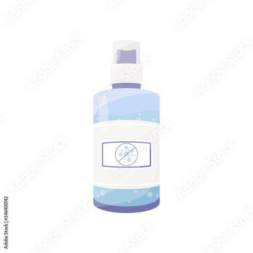 Antiseptic spray cartoon vector illustration. Disinfection product in plastic container flat color object. Virus protection. Sanitizer gel, antibacterial agent in bottle isolated on white background