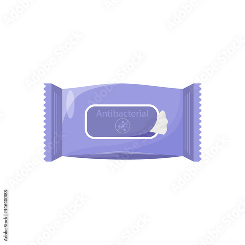 Antibacterial wet wipes cartoon vector illustration. Moist napkins package flat color object. Personal hygiene and skincare disposable accessory. Disinfecting wipes isolated on white background