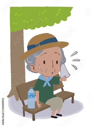 イラスト素材: 熱中症対策　水分補給　女性　シニア