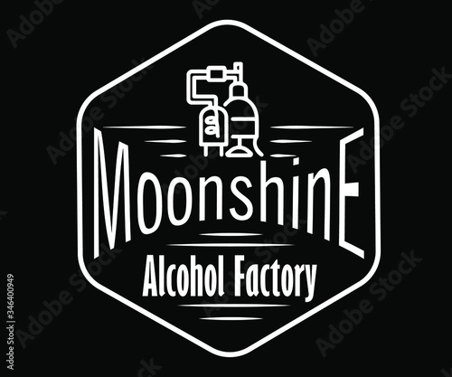 Vintage design of moonshine label with ethnic elements in the style of thin line, bourbon, moonshine and brandy. Black and white vintage logo or label options. Monochrome, black on white. white on bla