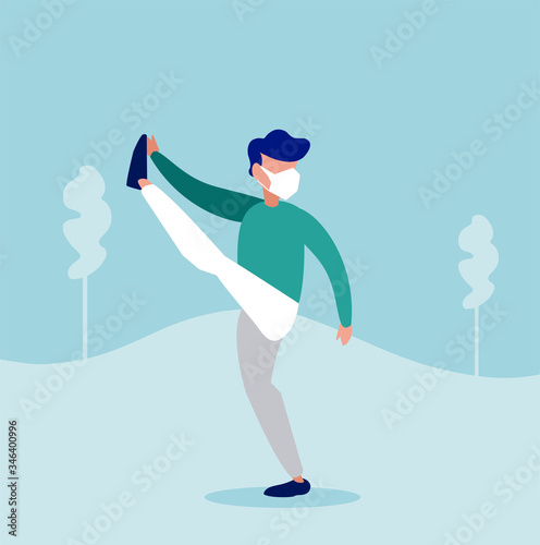 Man with mask at park vector design