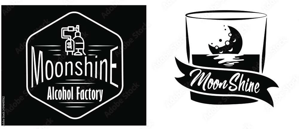 Fototapeta premium Vintage design of moonshine label with ethnic elements in the style of thin line, bourbon, moonshine and brandy. Black and white vintage logo or label options. Monochrome, black on white. white on bla