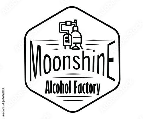 Vintage design of moonshine label with ethnic elements in the style of thin line, bourbon, moonshine and brandy. Black and white vintage logo or label options. Monochrome, black on white. white on bla