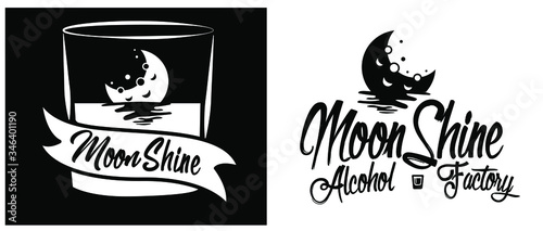 Vintage design of moonshine label with ethnic elements in the style of thin line, bourbon, moonshine and brandy. Black and white vintage logo or label options. Monochrome, black on white. white on bla