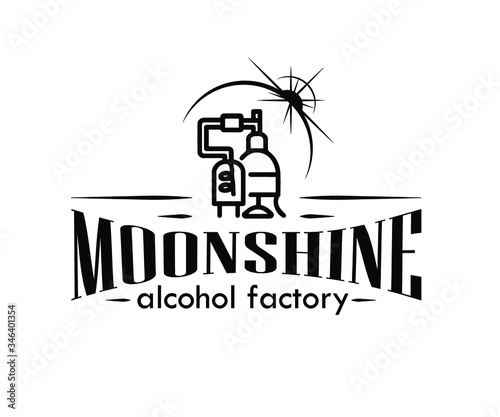 Vintage design of moonshine label with ethnic elements in the style of thin line, bourbon, moonshine and brandy. Black and white vintage logo or label options. Monochrome, black on white. white on bla