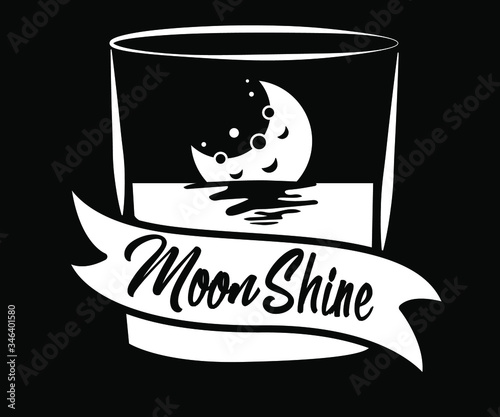 Vintage design of moonshine label with ethnic elements in the style of thin line, bourbon, moonshine and brandy. Black and white vintage logo or label options. Monochrome, black on white. white on bla