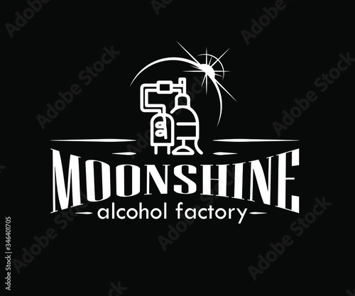 Vintage design of moonshine label with ethnic elements in the style of thin line, bourbon, moonshine and brandy. Black and white vintage logo or label options. Monochrome, black on white. white on bla