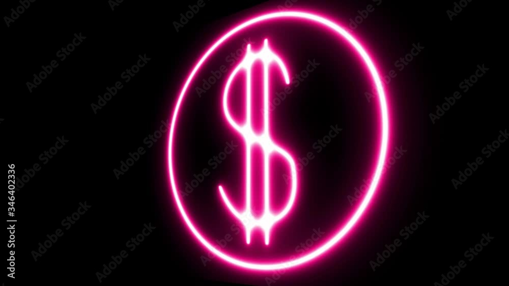 Bright pink neon dollar sign in dynamics on a black background Bright pink neon dollar sign in dynamics on a black background
