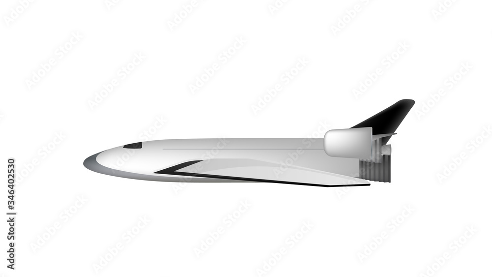 Fototapeta premium Space shuttle. Fighter isolated on a white background. Side view. Space design element. Isolated. Vector.