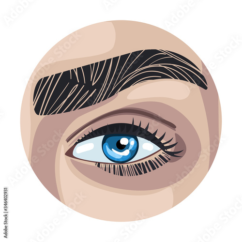 Female Blue Eye in the Circle, Human Face Part Vector Illustration