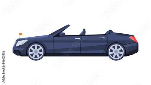 Black Cabriolet Car, Government or Presidential Auto, Luxury Business Transportation, Side View Flat Vector Illustration © topvectors
