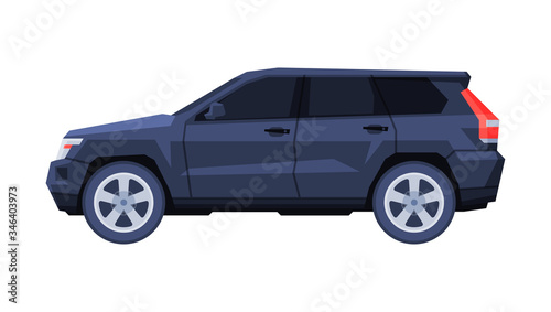 Black Car, Government or Presidential Off Road Vehicle, Luxury Business Transportation, Side View Flat Vector Illustration