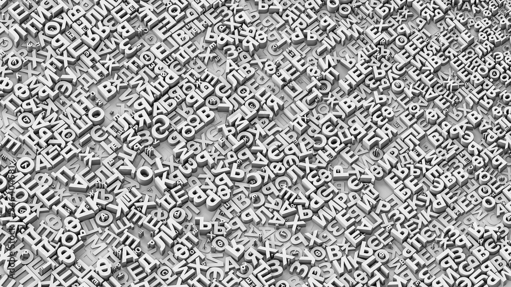 Fototapeta premium random set of russian letters, cyrillic alphabet. 3d illustration.