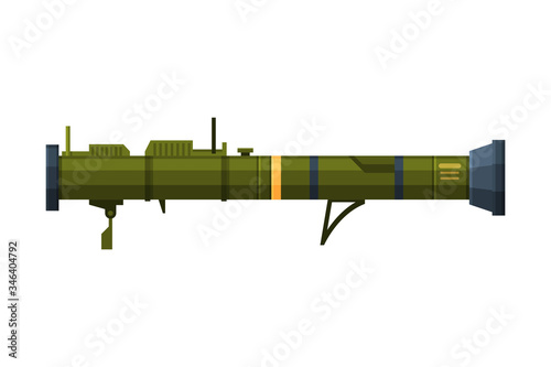 Retro Bazooka Portable Rocket Launcher, Military Army Weapon Object Flat Style Vector Illustration