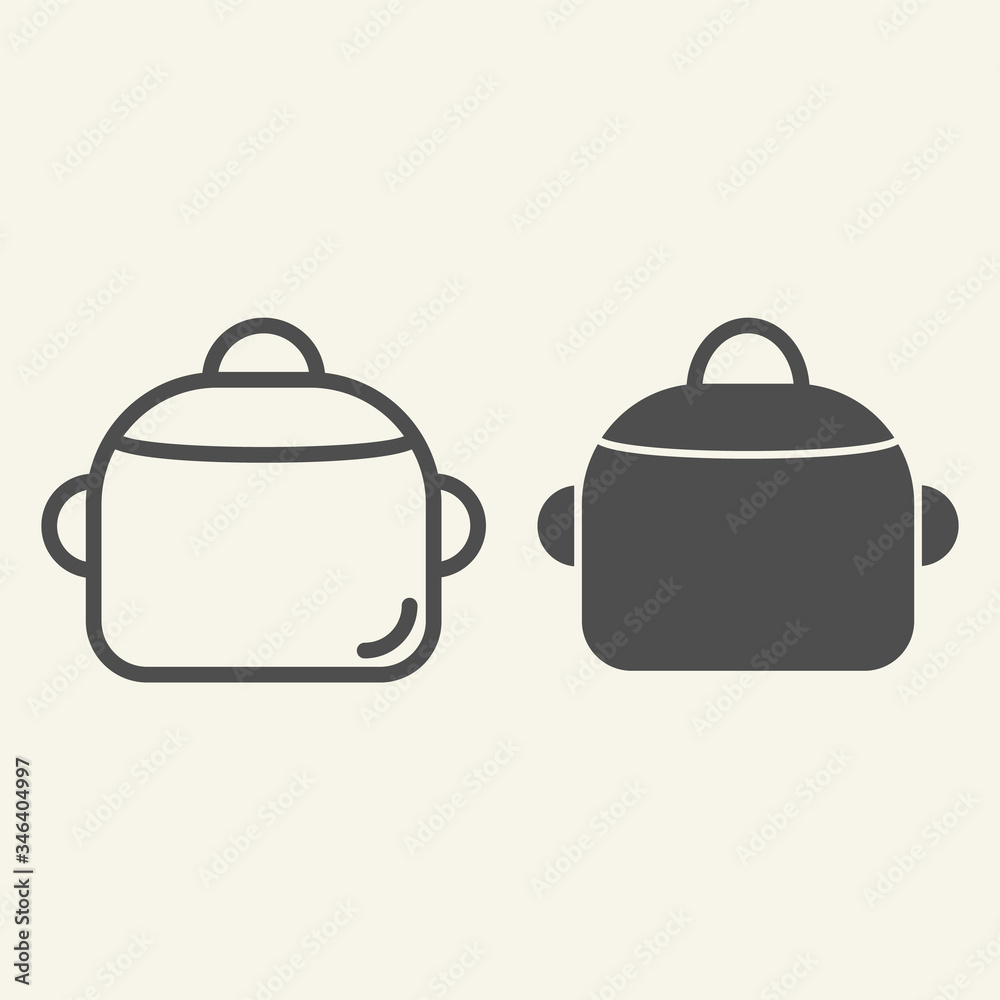Pan line and solid icon. Steel saucepan symbol, outline style pictogram ...