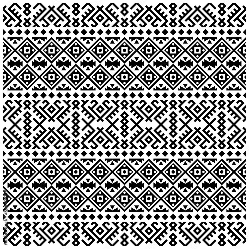 Aztec ethnic seamless pattern design in black and white color. Ethnic Illustration vector.