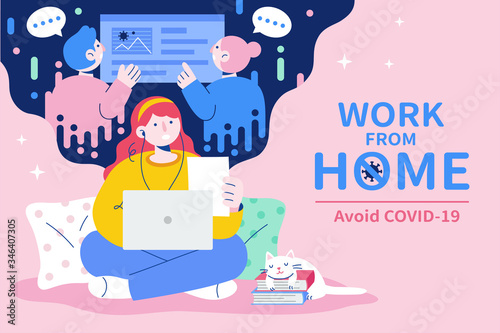 Work from home in flat design © HstrongART