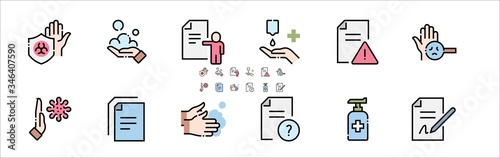 Washing Hands Filled Outline Icons. Colorful Linear Set Vector Line Icon. Washing Instruction, Antiseptic, Soap and more. 64x64 Pixel Perfect. Editable Stroke