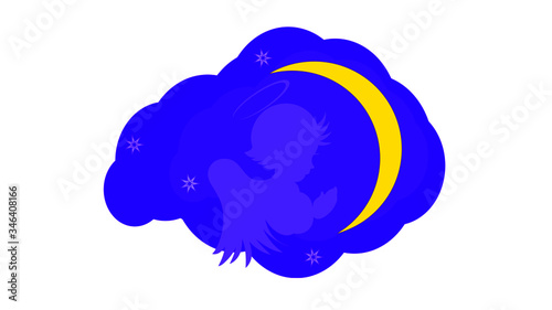 angel in the clouds night crescent vector illustration
