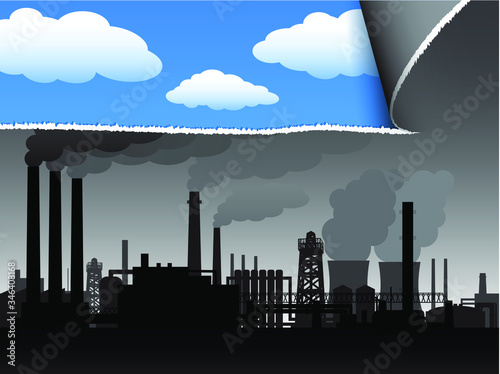 ripe industrial smog paper from the blue sky/ clean air / vector illustration