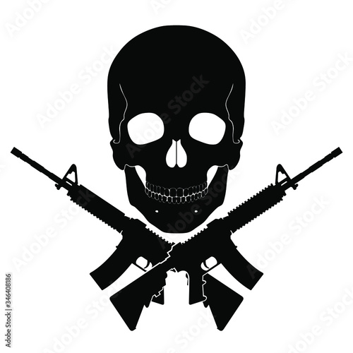 skull with crossed guns/ black white vector illustration 