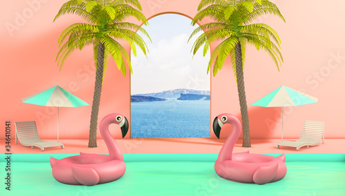 infinity pool pink inflatable flamingo