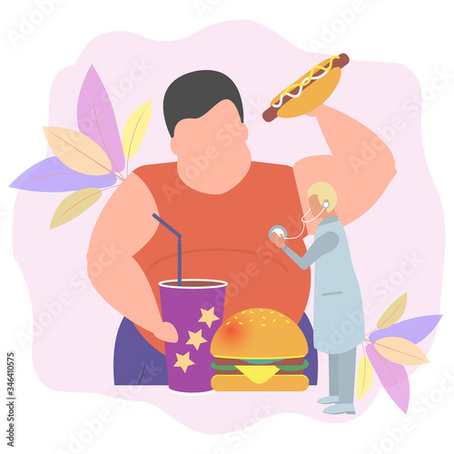 Doctors examine the patient. Diagnosis of obesity. Unhealthy diet. Obesity. Power adjustment. A nutritionist talks about a healthy diet. Seminar, webinar on the topic of proper nutrition. 