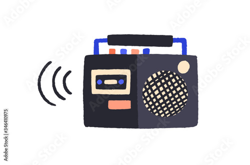 Cartoon colorful retro tape recorder vector flat illustration
