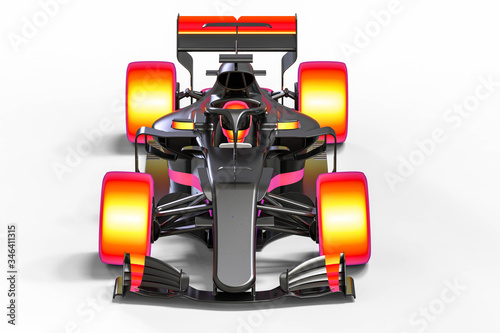 3D render image representing a race car with infrared tires that can be used in simulation 
