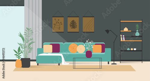 Modern living room with sofa and furniture