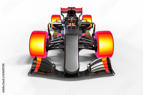 3D render image representing a race car with infrared tires that can be used in simulation 