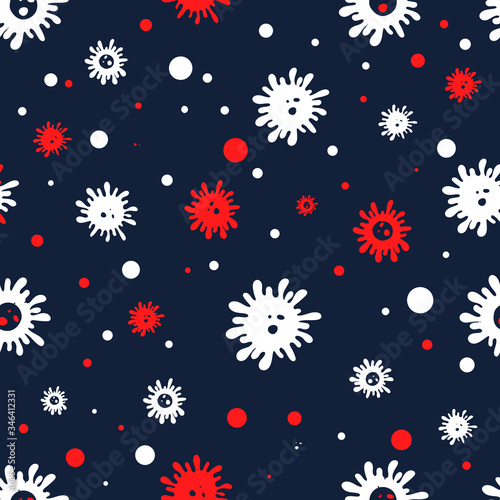 Different Kinds of Corona Viruses. Bacteria Biology Organisms Seamless Pattern. Virus Infection Coronavirus Epidemic Sick. Medical Genetics Bacteriological Microorganism. Flat Vector blue Illustration