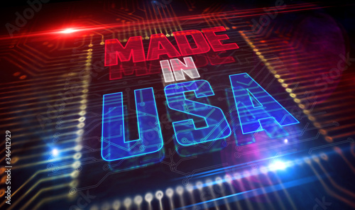 Processor factory with laser burning of Made in USA illustration