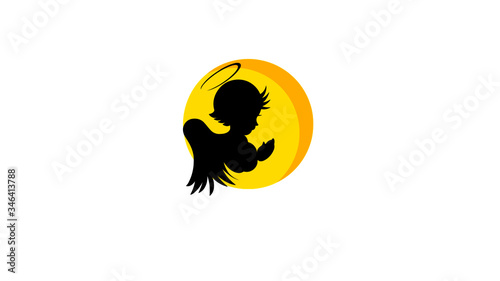 angel on a background of yellow moon isolated vector illustration
