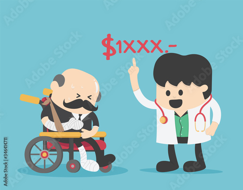 Concept cartoon illustration Elderly with no money to pay for medical expenses in an emergency