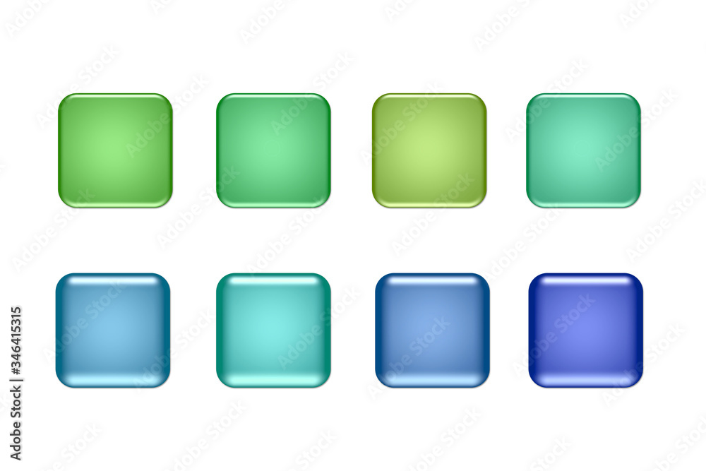 blue and green square glass buttons isolated blue and green square glass buttons isolated