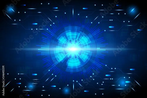 Abstract technology background with hi-tech style circle, light beam and circuit pattern.