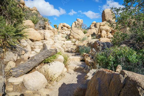 hiking the hidden valley trail in joshua tree national park, california, usa