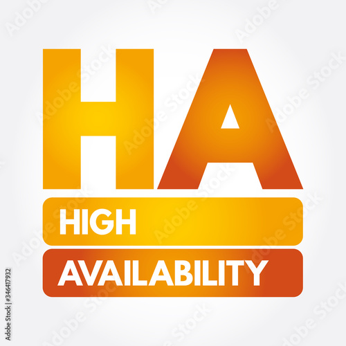 HA - High Availability acronym, technology concept background