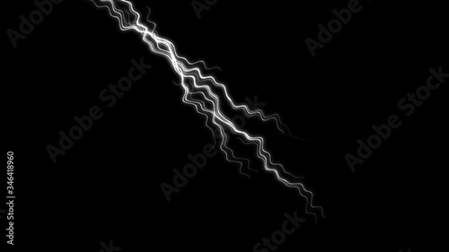 Abstract realistic nature lightning thunder background . Bright curved line on isolated texture overlays. Stock illustration.