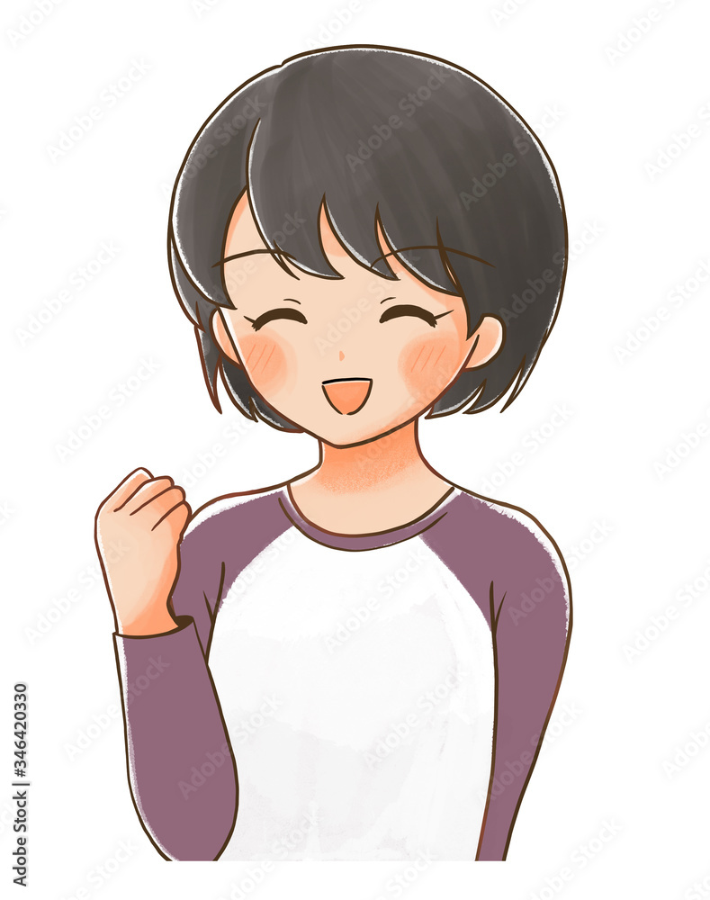 ショートカットのこども ガッツポーズ Stock Illustration Adobe Stock